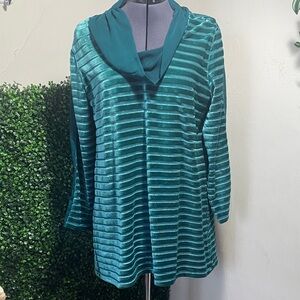 Soft surroundings, Teal Striped Long Sleeve Top